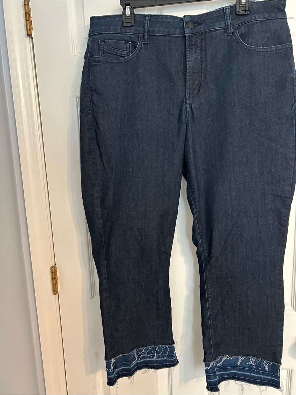 NYDJ Dark Indigo Straight Leg Jeans with Frayed Cuff